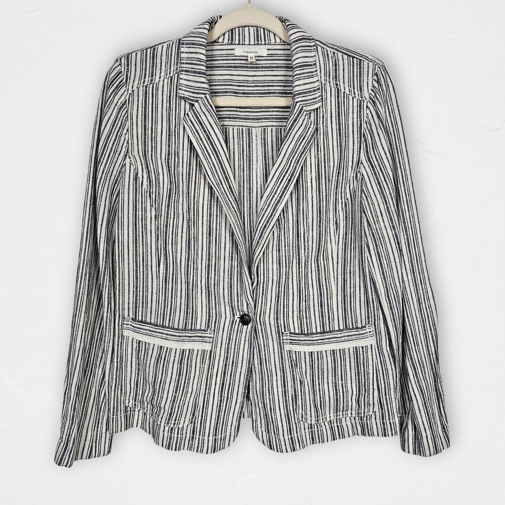 Maurices Linen Blend Striped Blazer Jacket Black Cream Size M Lightweight